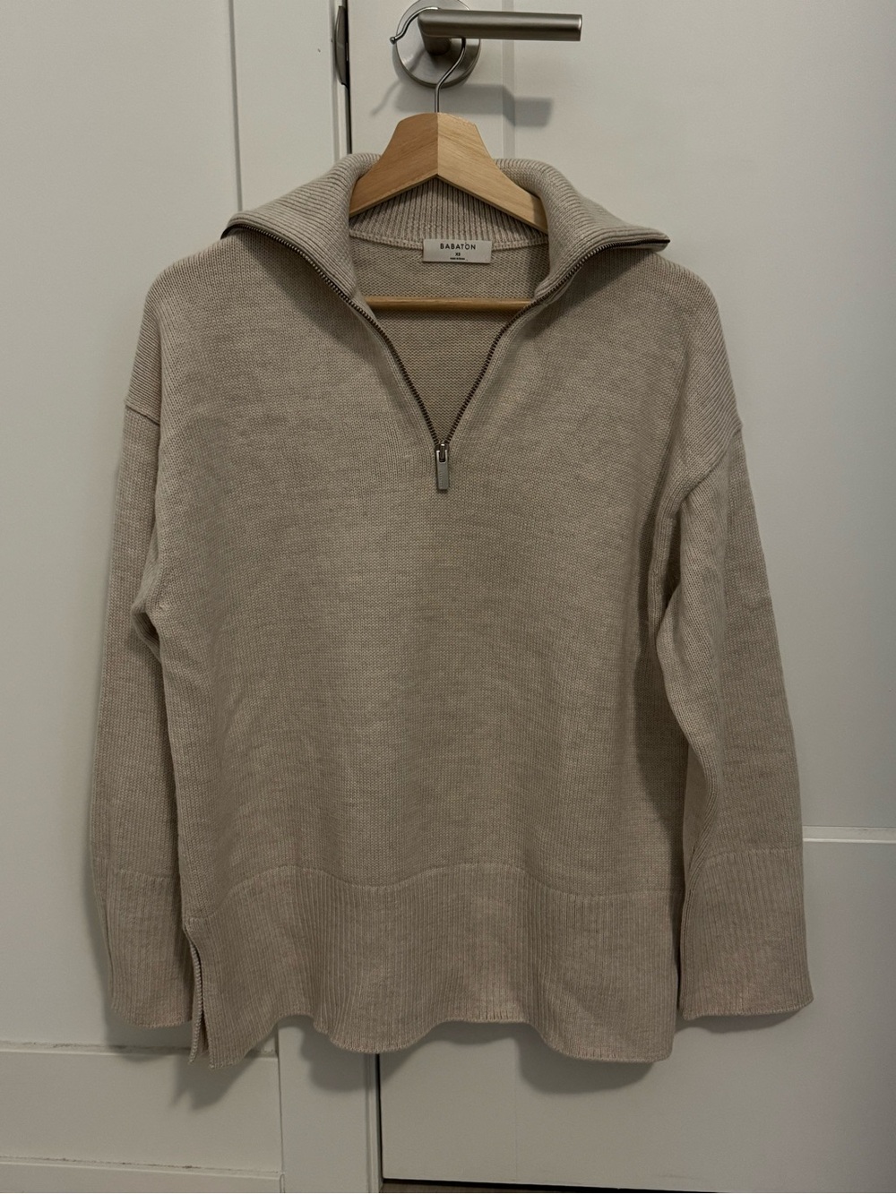 Babaton Beige Half-Zip Oversized Sweater